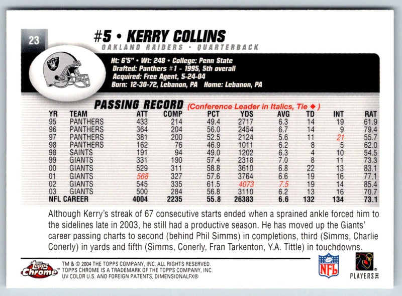 2004 Topps Chrome Kerry Collins
