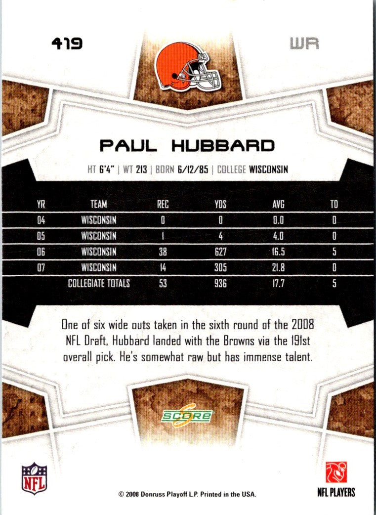 2008 Score Super Bowl XLIII Paul Hubbard