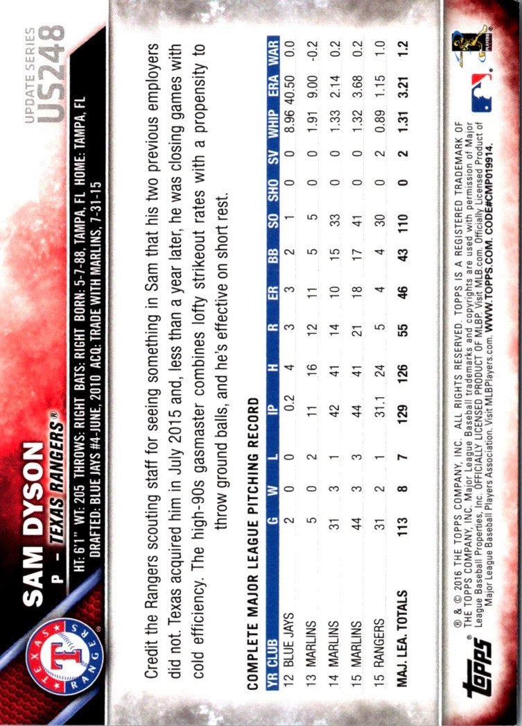 2016 Topps Update Sam Dyson