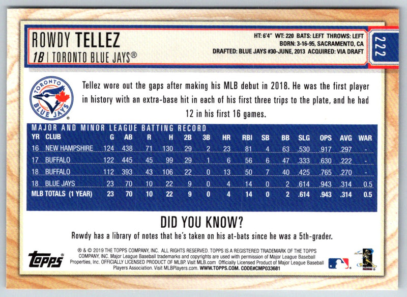 2019 Topps Big League Rowdy Tellez