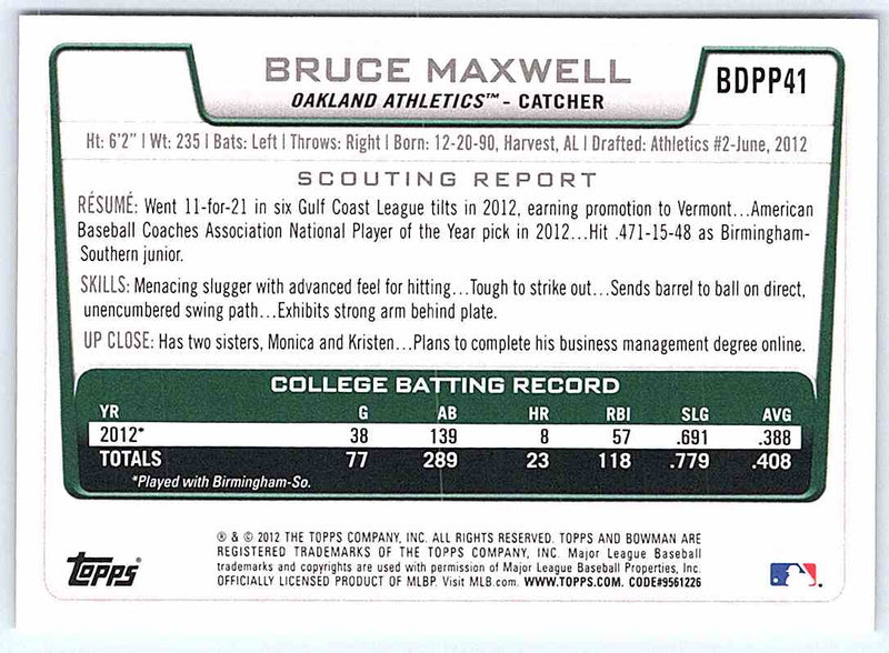 2012 Bowman Bruce Maxwell