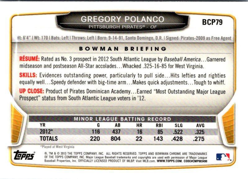 2013 Bowman Chrome Prospects Gregory Polanco