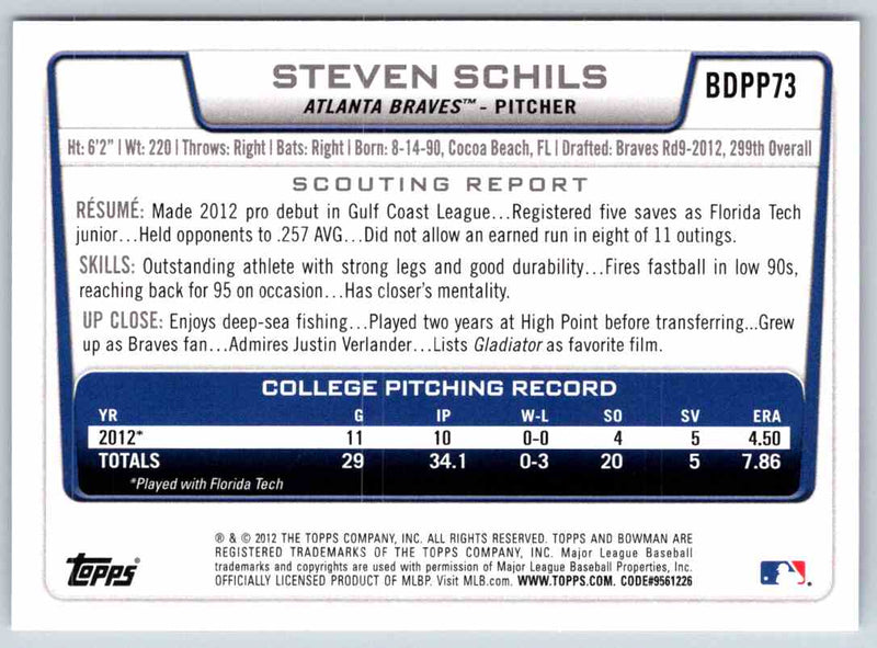 2012 Bowman Steven Schils