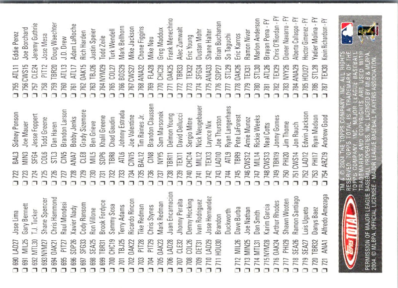 2004 Topps Total Checklist