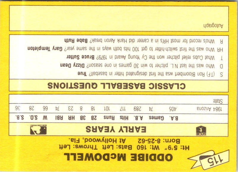 1987 Classic Update Yellow Oddibe McDowell