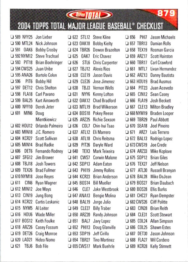 2004 Topps Total Checklist #876