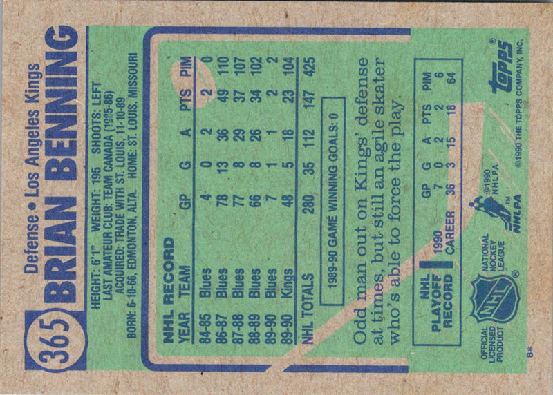 1990 Topps Brian Benning