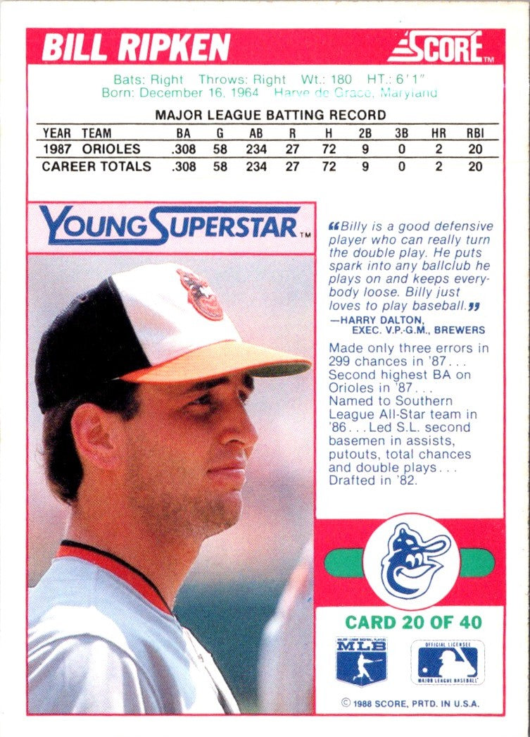 1988 Score Young Superstars I Bill Ripken