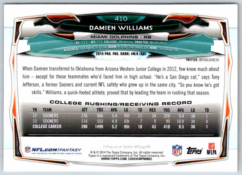 2014 Topps Damien Williams