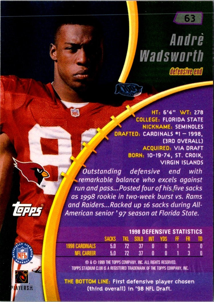 1999 Stadium Club Andre Wadsworth