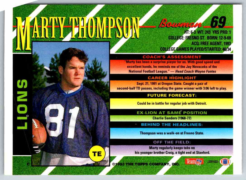 1993 Bowman Football Marty Thompson