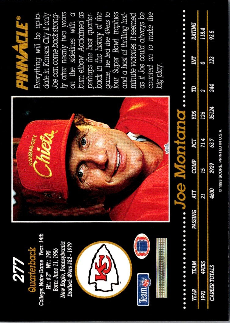 1993 Pinnacle Joe Montana