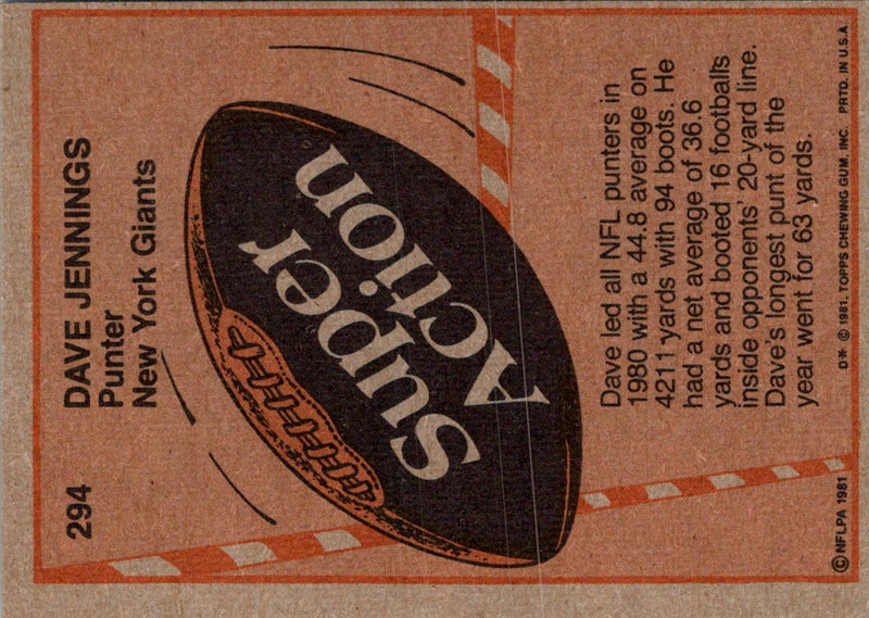 1981 Topps Dave Jennings