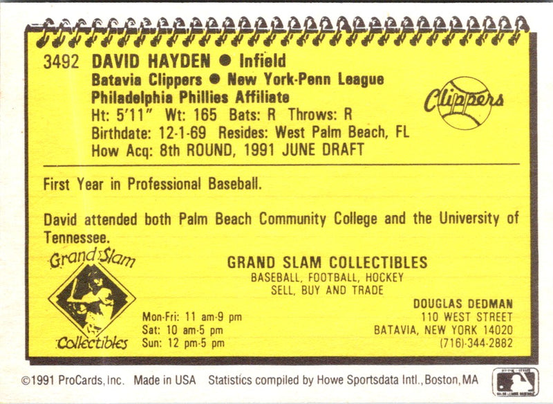 1991 ProCards David Hayden