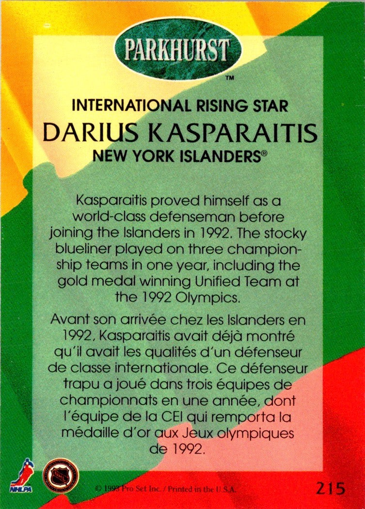 1992 Parkhurst Darius Kasparaitis