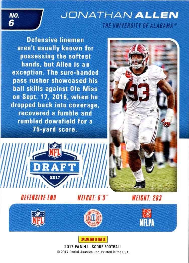 2017 Score NFL Draft Jonathan Allen