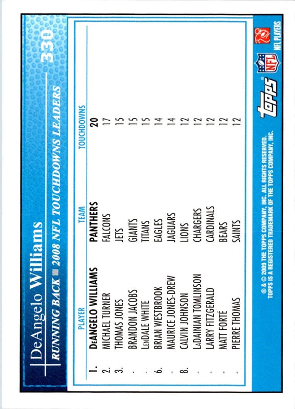 2009 Topps DeAngelo Williams #330