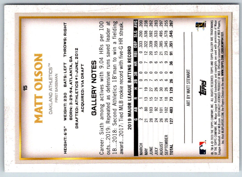 2020 Topps Gallery Matt Olson