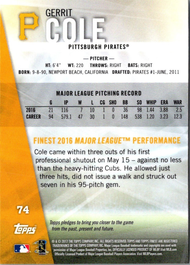 2017 Finest Gerrit Cole