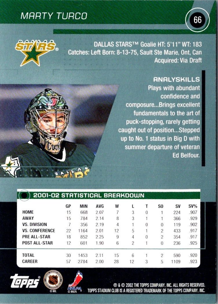 2002 Stadium Club Marty Turco