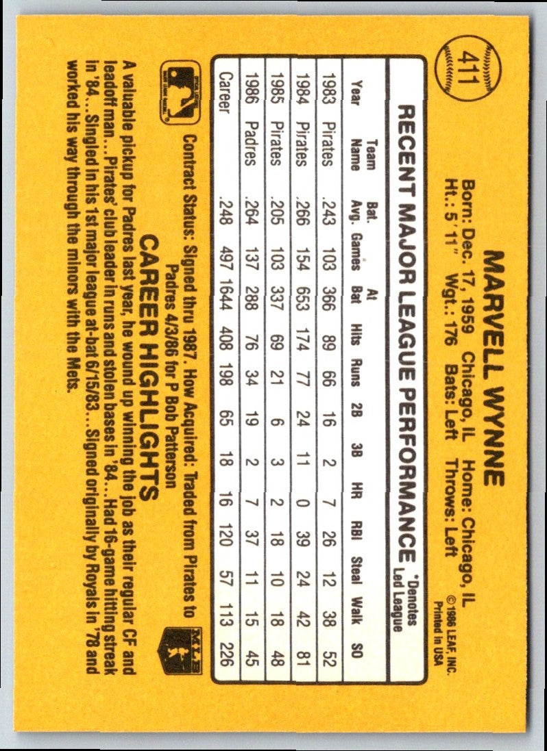 1986 Donruss Marvell Wynne