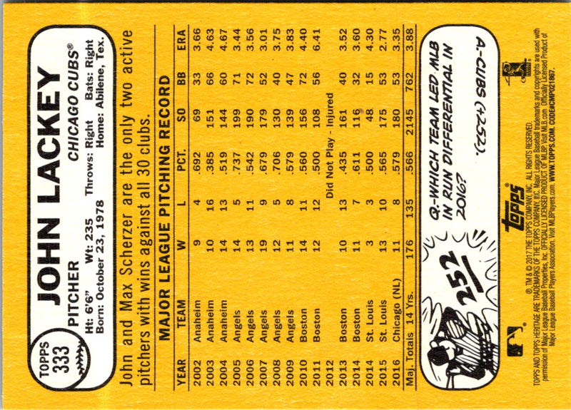 2017 Topps Heritage John Lackey