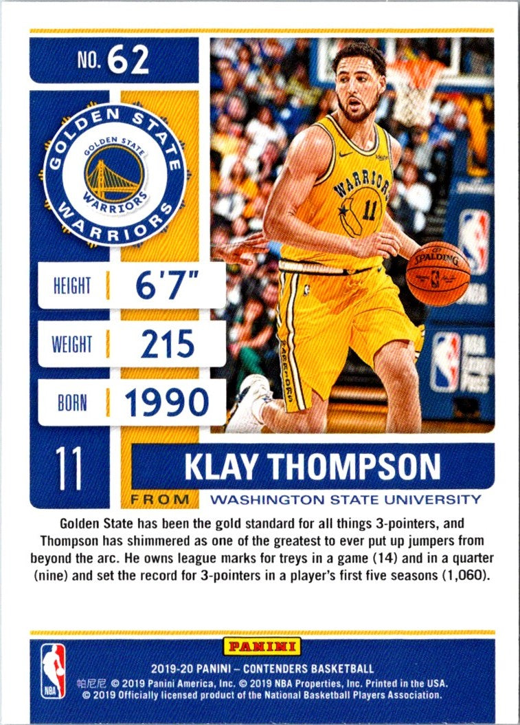 2019 Panini Contenders Klay Thompson