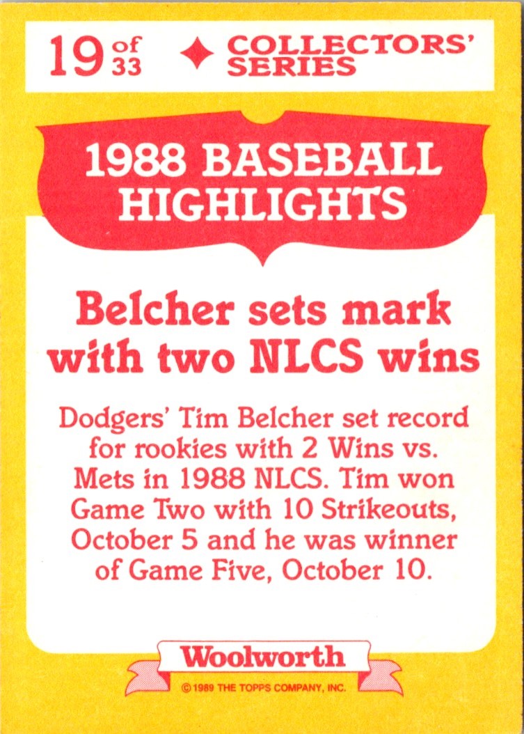 1989 Topps Woolworth Baseball Highlights Tim Belcher