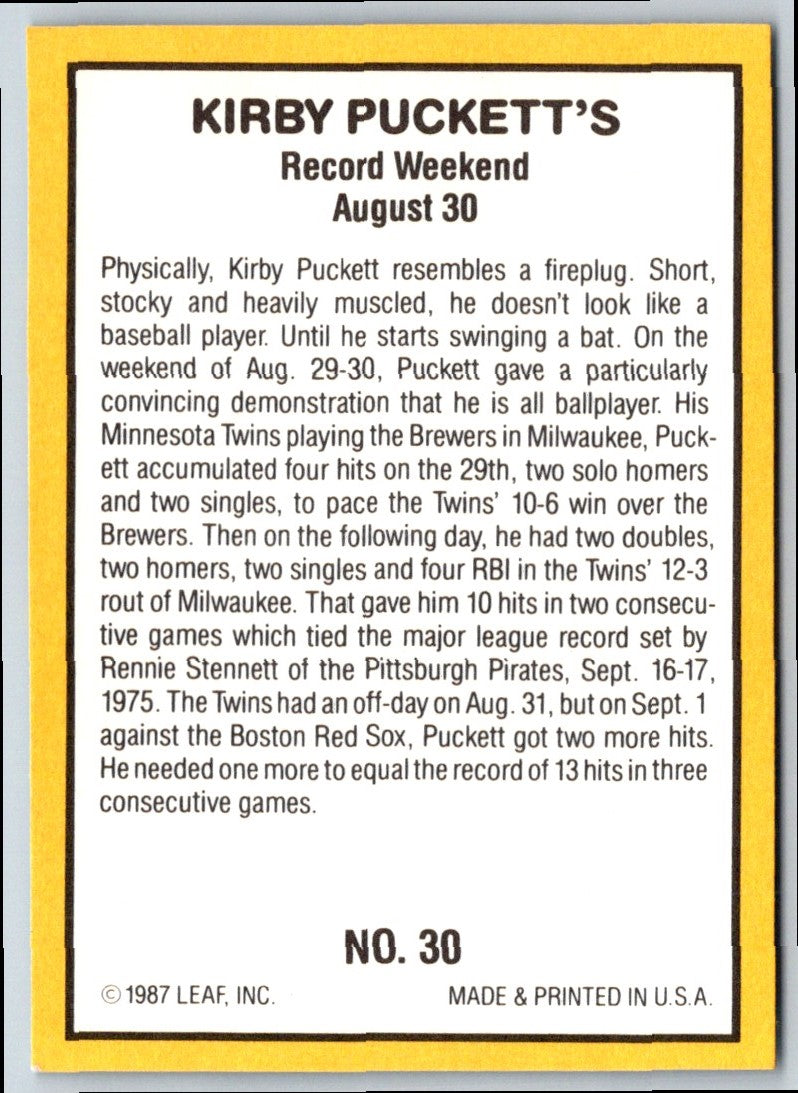 1987 Donruss Highlights Kirby Puckett