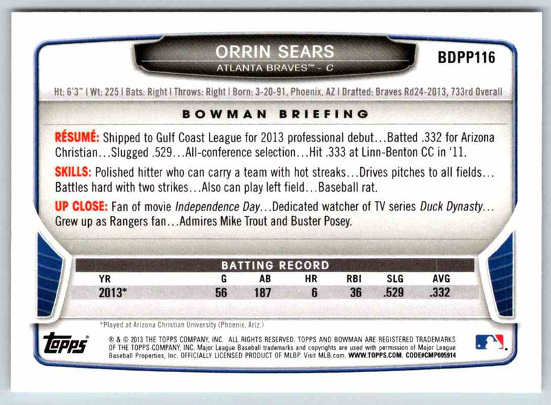 2013 Bowman Orrin Sears