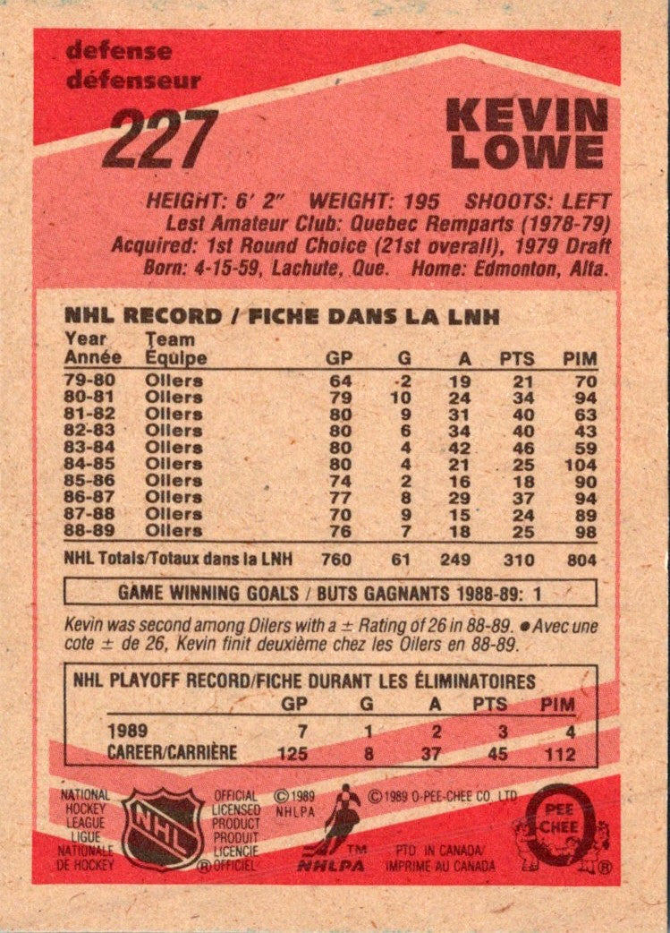 1989 O-Pee-Chee Kevin Lowe