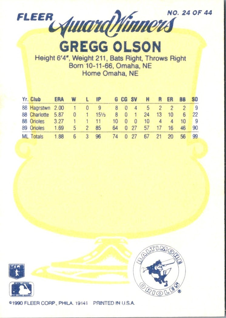 1990 Fleer Award Winners Gregg Olson