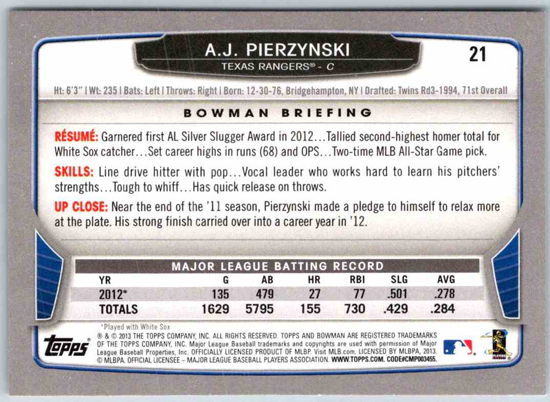 2013 Bowman A.J. Pierzynski