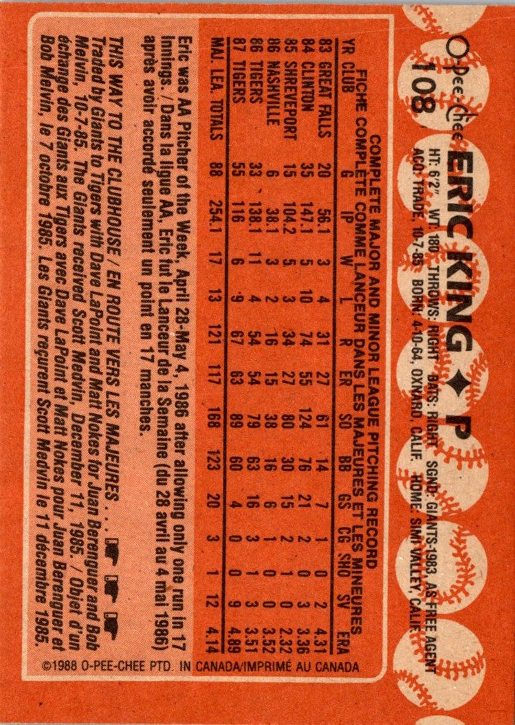 1988 O-Pee-Chee Eric King