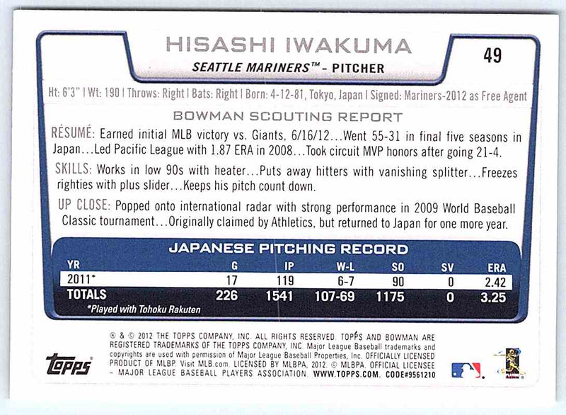 2012 Bowman Hisashi Iwakuma