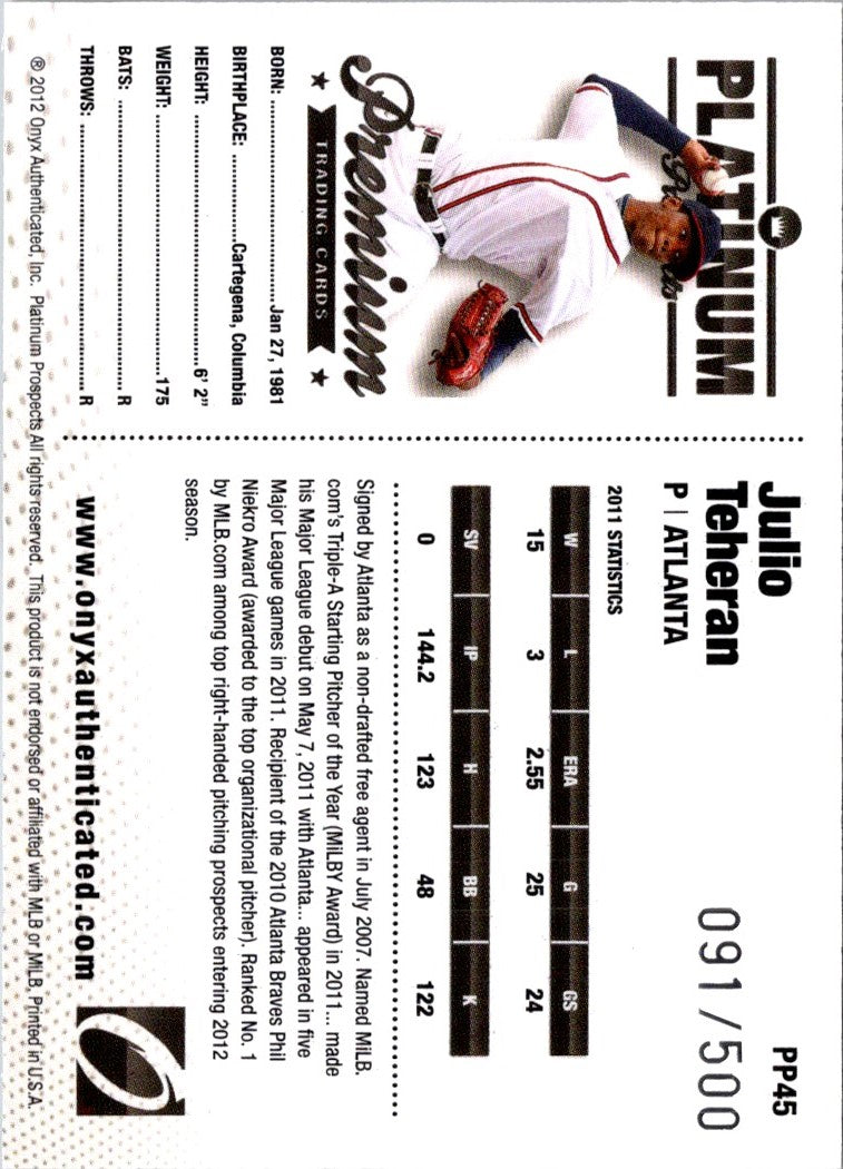2012 Onyx Platinum Prospects Julio Teheran