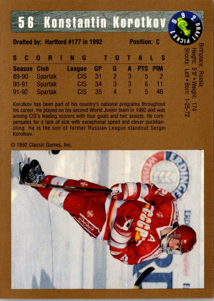 1992 Classic Draft Picks Konstantin Korotkov