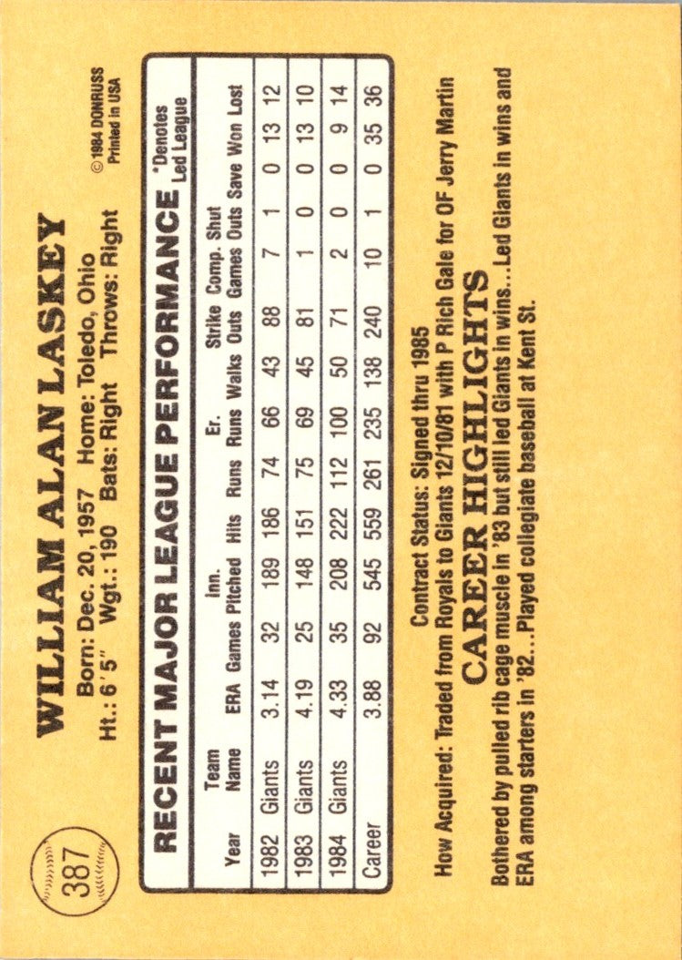 1985 Donruss Bill Laskey