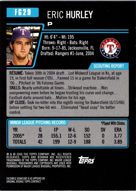 2006 Bowman Chrome Draft Picks & Prospects Futures Game Eric Hurley #FG29