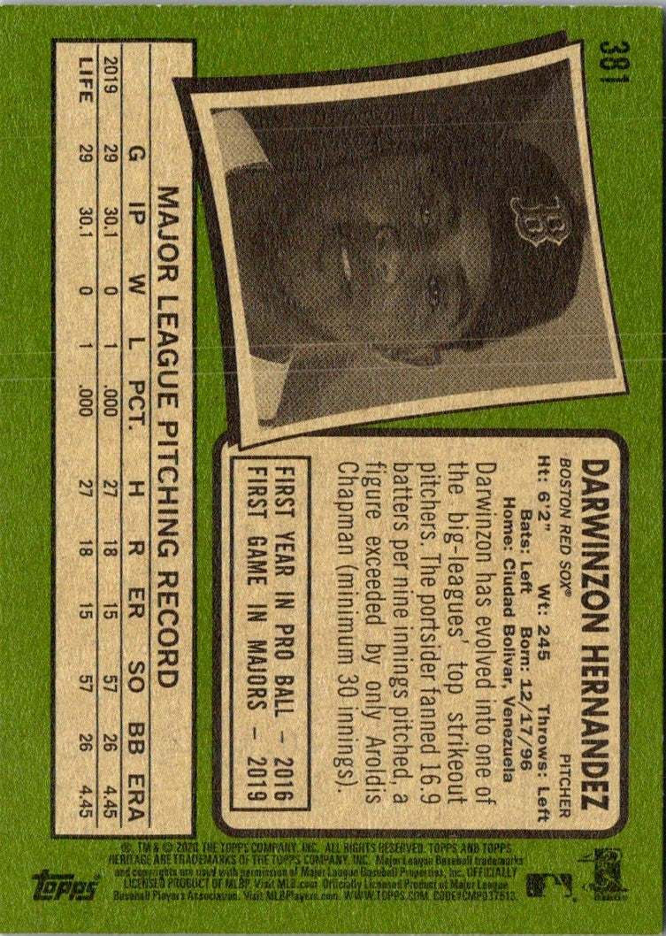 2020 Topps Heritage Darwinzon Hernandez