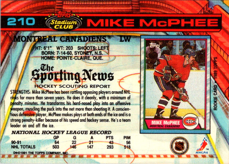 1991 Stadium Club Mike McPhee