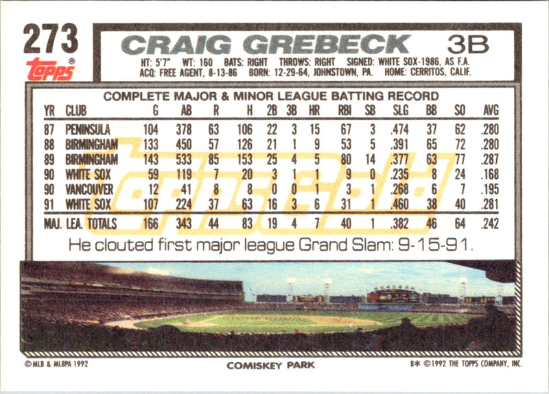 1992 Topps Gold Winners Craig Grebeck