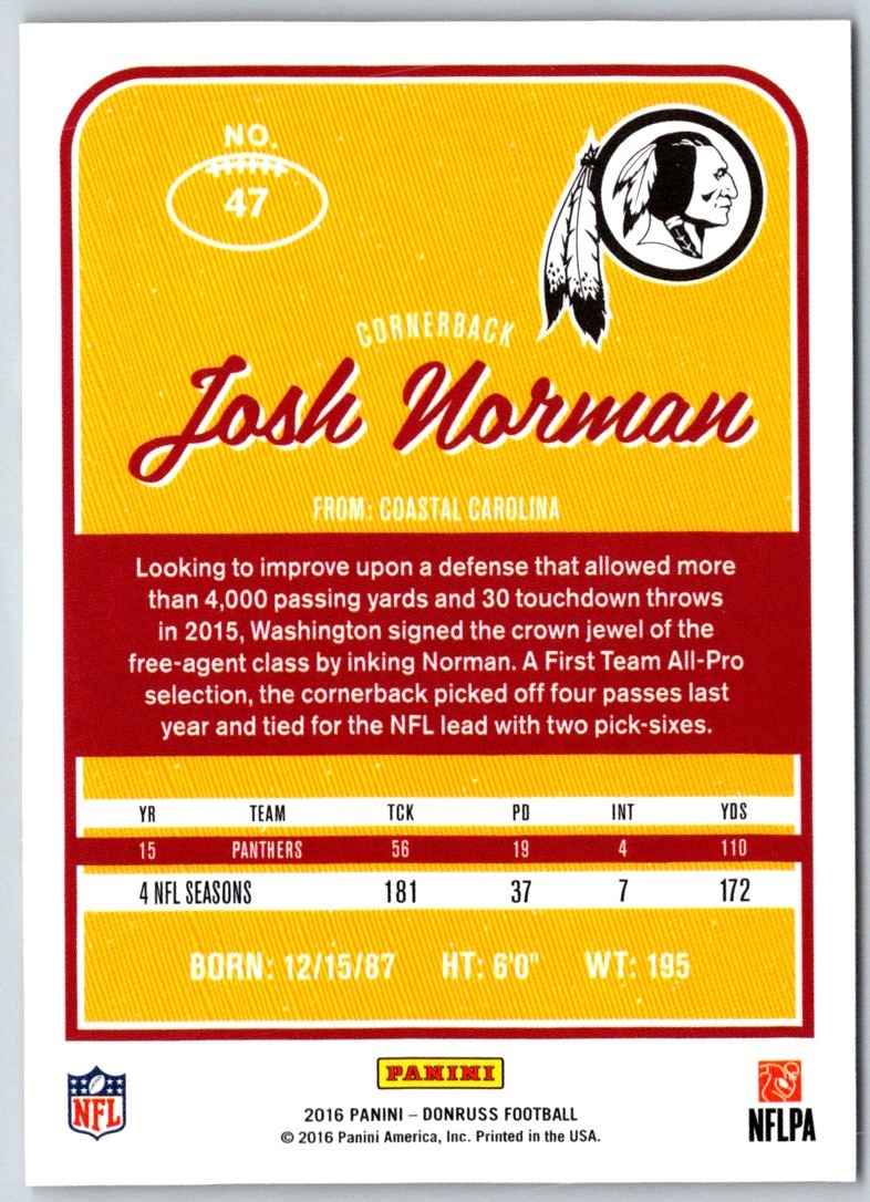 2016 Donruss Press Proofs Red Josh Norman