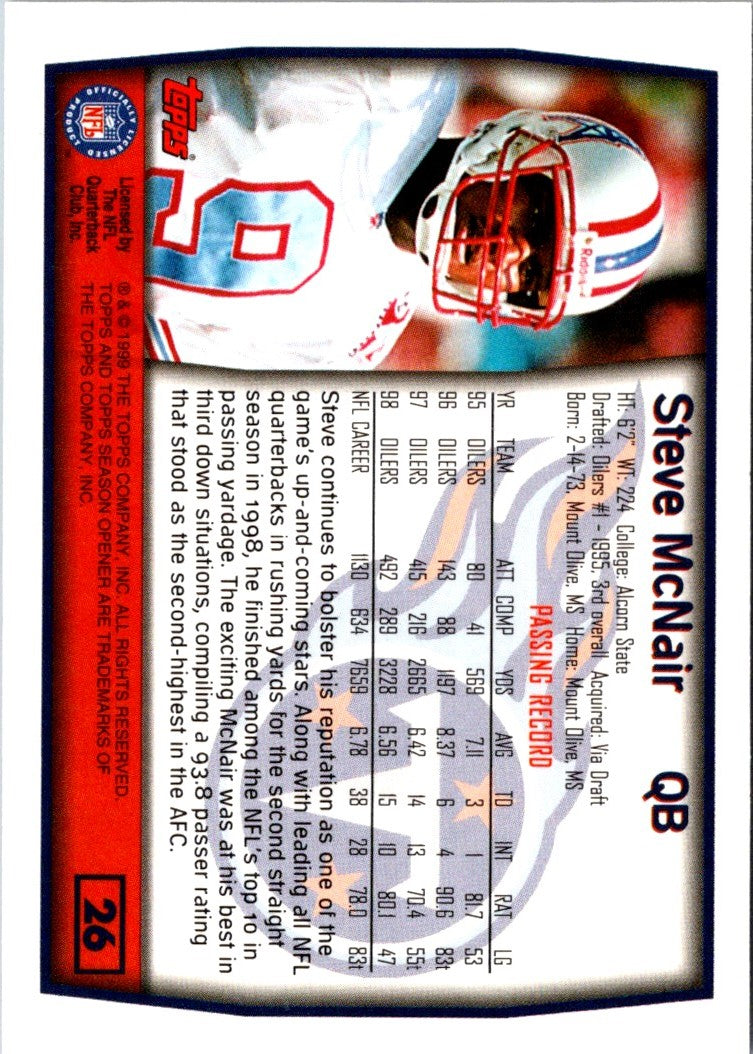 1999 Topps Season Opener Steve McNair