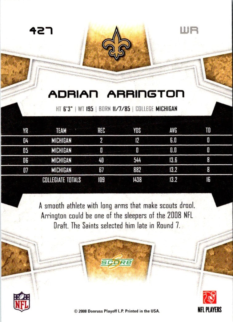 2008 Score Super Bowl XLIII Adrian Arrington