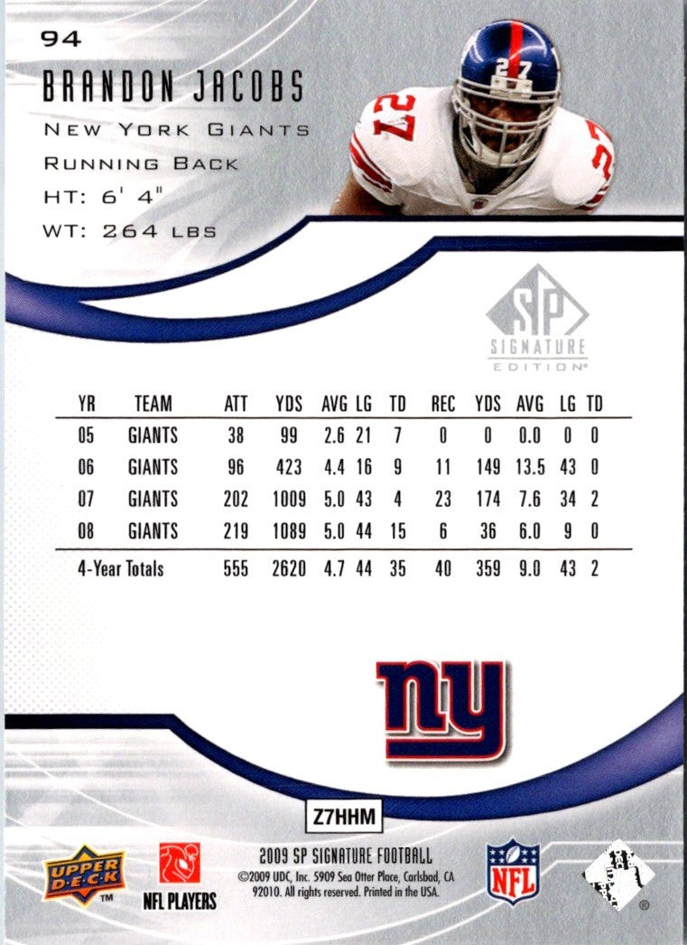 2009 SP Signature Brandon Jacobs