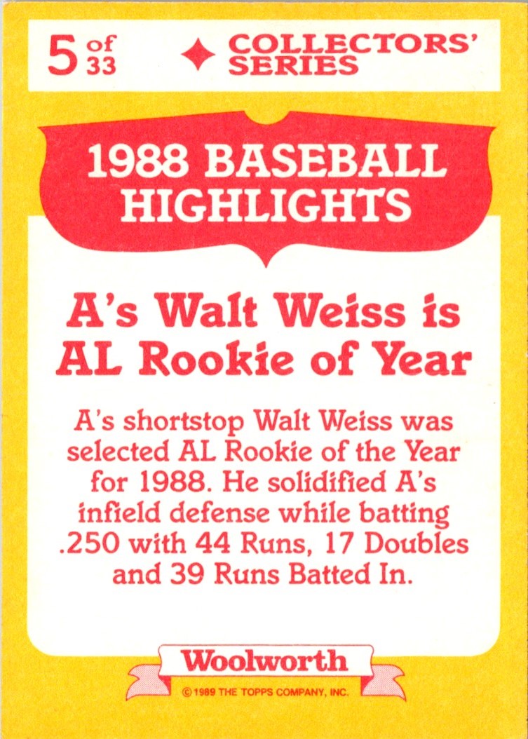 1989 Topps Woolworth Baseball Highlights Walt Weiss