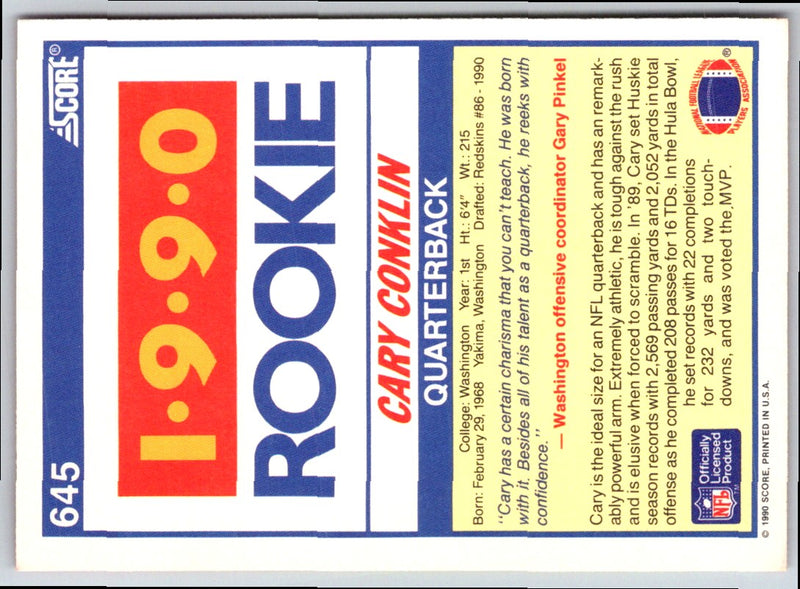 1990 Score Cary Conklin