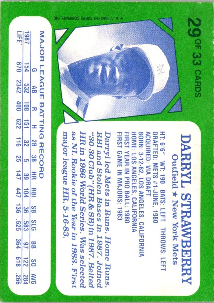 1988 Topps Kay-Bee Superstars of Baseball Darryl Strawberry