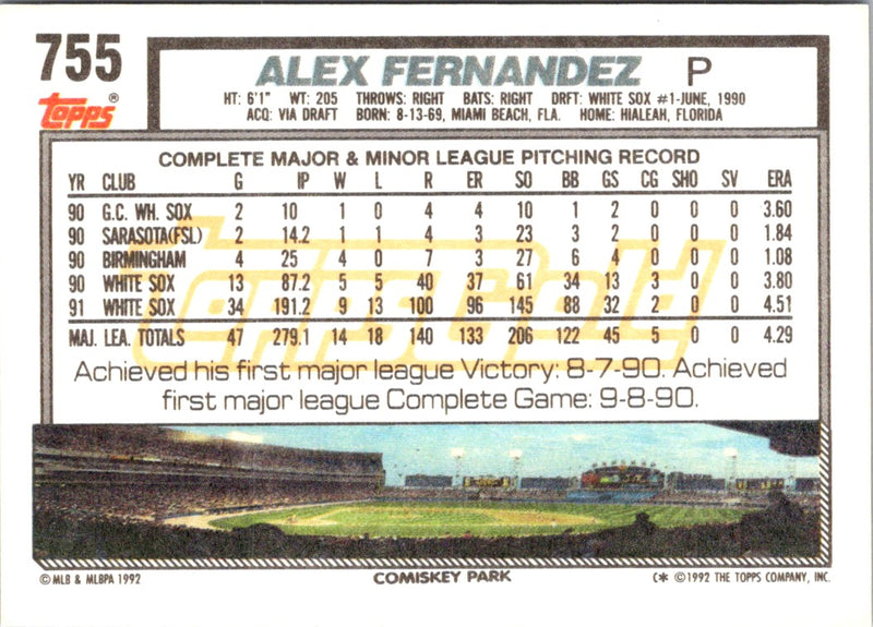 1992 Topps Alex Fernandez